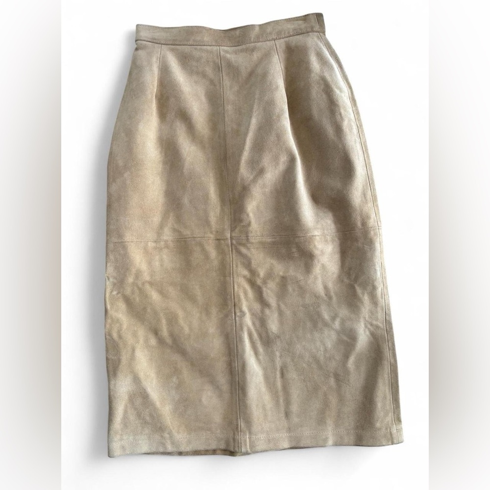Vintage Tan Suede Midi Skirt, 27” waist